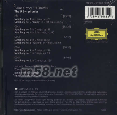 BEETHOVEN THE 9 SYMPHONIES 贝多芬交响曲全集(KARAJAN卡拉扬指挥)5CD套装专辑背面图片