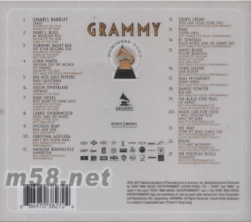 葛莱美2007 GRAMMY NOMINEES专辑背面图片