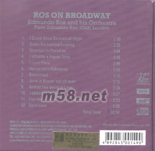 ROS ON BROADWAY在百老汇XRCD (紫色封面)专辑背面图片