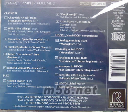 HDCD示范天碟第二辑SAMPLER VOLUME 2专辑背面图片