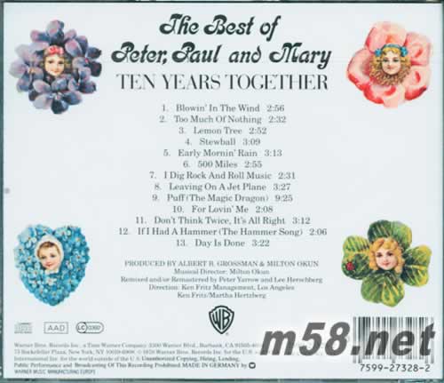 THE BEST OF PETER PAUL AND MARY(10周年纪念)专辑背面图片