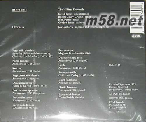 祈祷 碟霸 Jan Garbarek The Hilliard Ensemble专辑背面图片