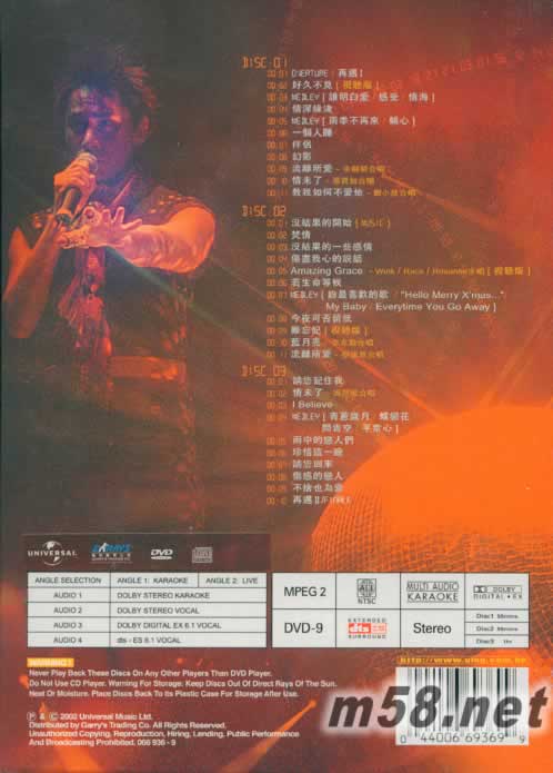 Long Time No See 演唱会2002卡拉OK(DVD)专辑背面图片