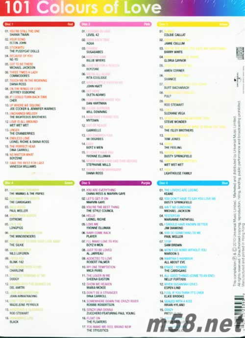 101 COLOURS OF LOVE 6 CD专辑背面图片