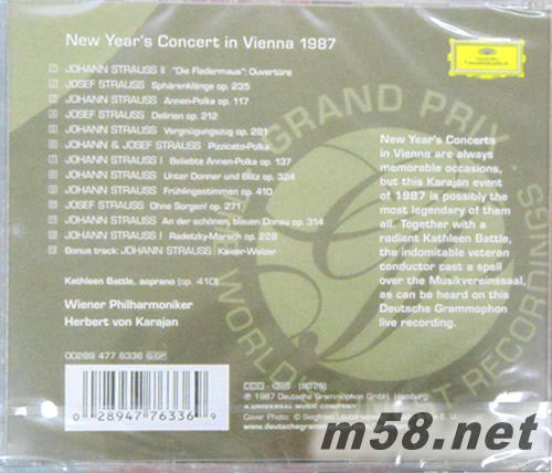 1987年维也纳新年音乐会/卡拉扬 New Years Concert(古典爱好者必备)专辑背面图片
