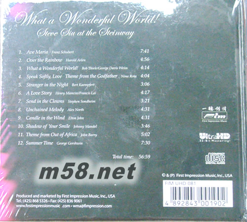 WHAT A WONDERFUL WORLD ULTRAHD美妙世界 施坦威钢琴 ULTRAHD专辑背面图片