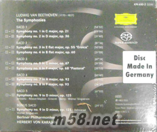 BEETHOVEN SYMPHONIES 贝多芬交响曲SACD套装(德版)专辑背面图片