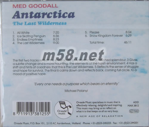 Antarctica THE LAST WILDERNESS 南极洲最后的雪野 新世纪纯音乐专辑背面图片