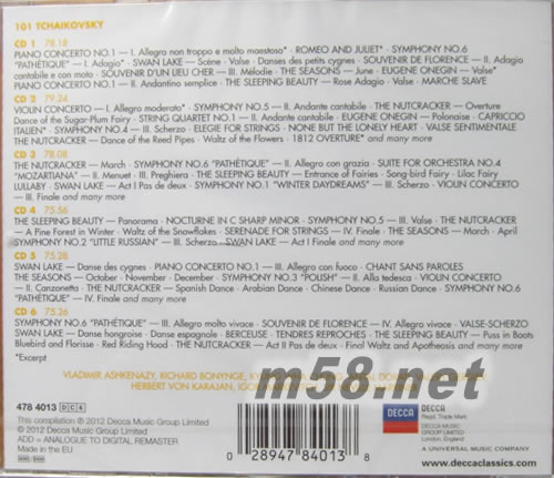 Tchaikovsky 101柴可夫斯基名曲101 101古典系列6CD套装专辑背面图片