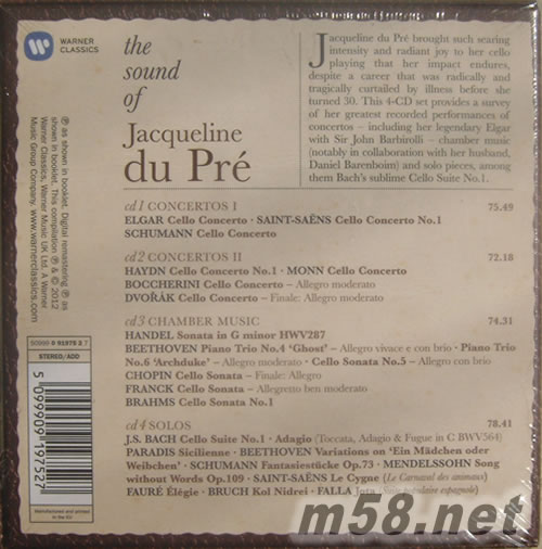 The Sound of Jacqueline Du Pre杜普蕾的遗世琴韵─大师的声音 4CD套装专辑背面图片