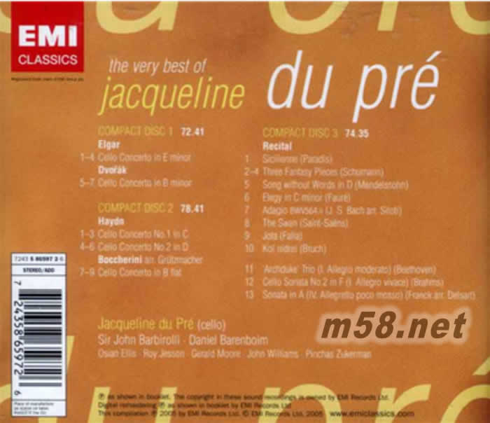The Very Best Of Jacqueline Du Pre 杜普蕾精选 盒装三CD(欧版)专辑背面图片