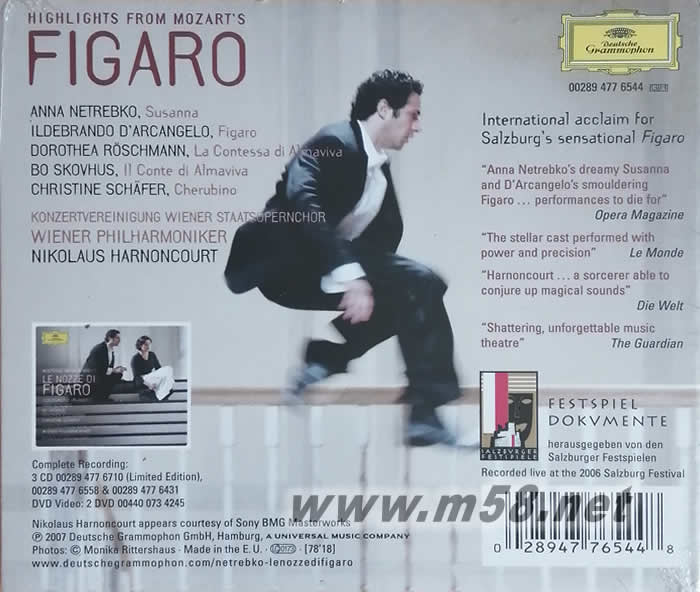 歌剧 费加洛的婚礼 选粹MOZART FIGARO 莫扎特专辑背面图片