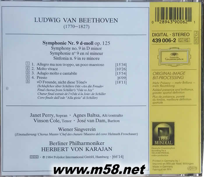 贝多芬第9交响曲Beethoven Symphony NO. 9 金装卡拉扬系列(古典爱好者必备)专辑背面图片