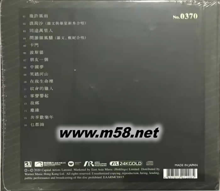 罗文极品珍藏24K金碟 ARM 限量版专辑背面图片