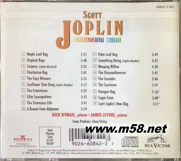 斯科特乔普林精选 SCOTT JOPLIN (爵士钢琴)专辑背面图片