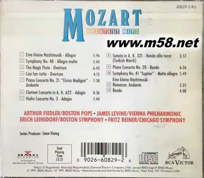 MOZART 莫扎特精选专辑背面图片