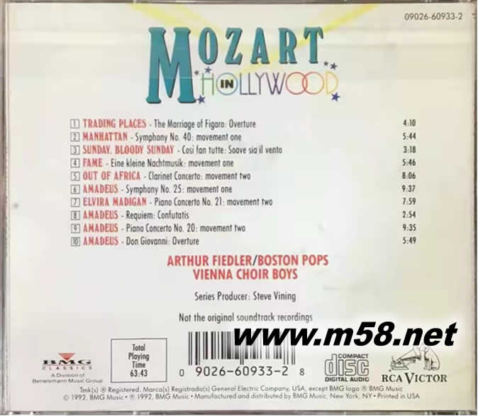 MOZART IN LLYWOOD 莫扎特在好莱坞 小夜曲 歌剧序曲 费加罗的婚礼 女人心 唐璜专辑背面图片