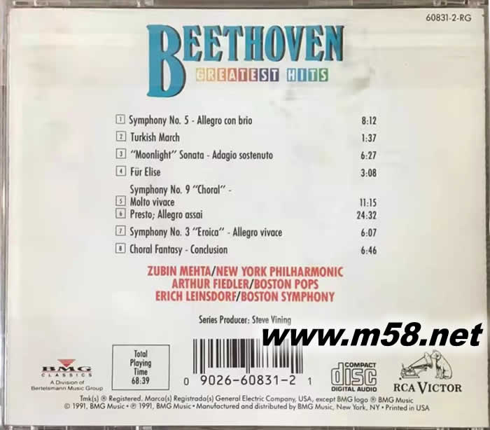 BEETHOVEN GREATEST HITS 贝多芬精选专辑背面图片