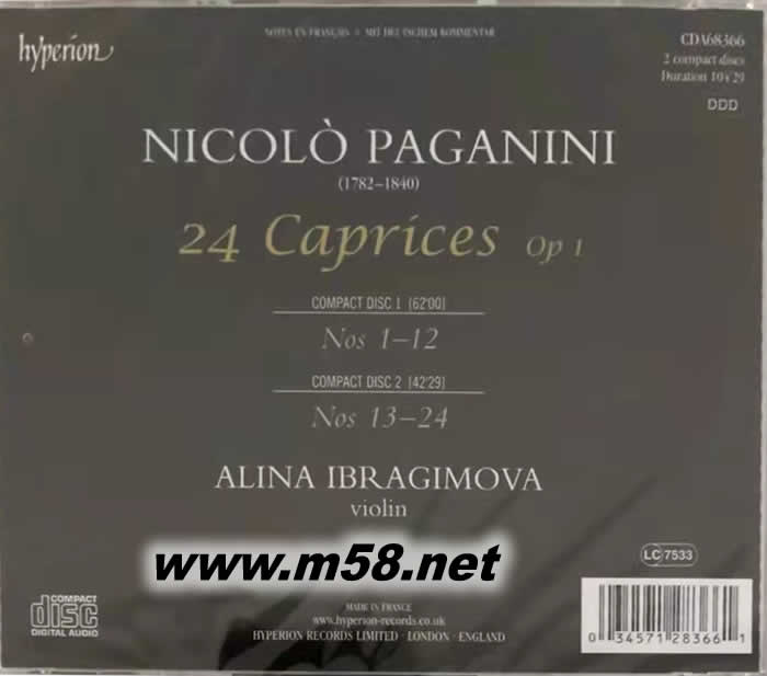 Alina Ibragimova Paganini: 24 Caprices 帕格尼尼: 24首无伴奏小提琴隨想曲专辑背面图片