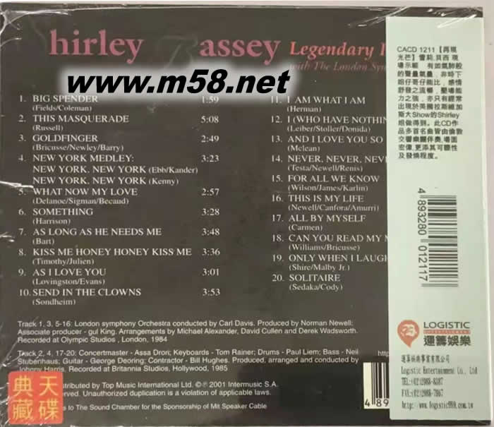 再现光芒SHIRLEY BASSEY(运筹版)专辑背面图片