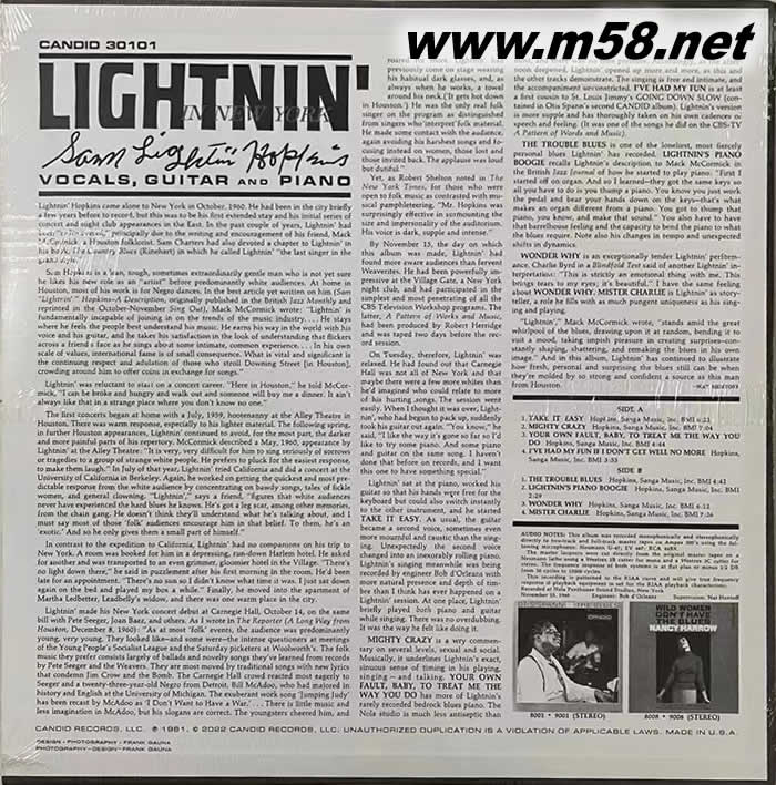 乡村 LIGHTNIN IN NEW YORK 黑胶专辑背面图片