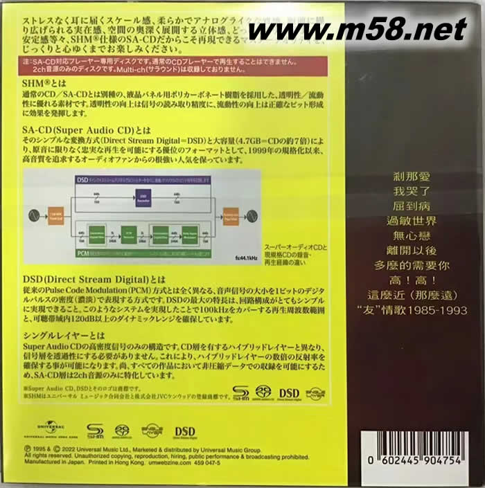 过敏世界 SHMSACD(SHMSACD仅限SACD机播放)2022版专辑背面图片
