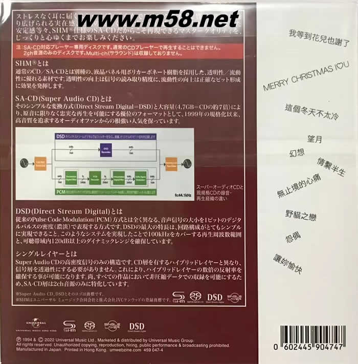 这个冬天不太冷 SHMSACD(SHMSACD仅限SACD机播放)2022版专辑背面图片