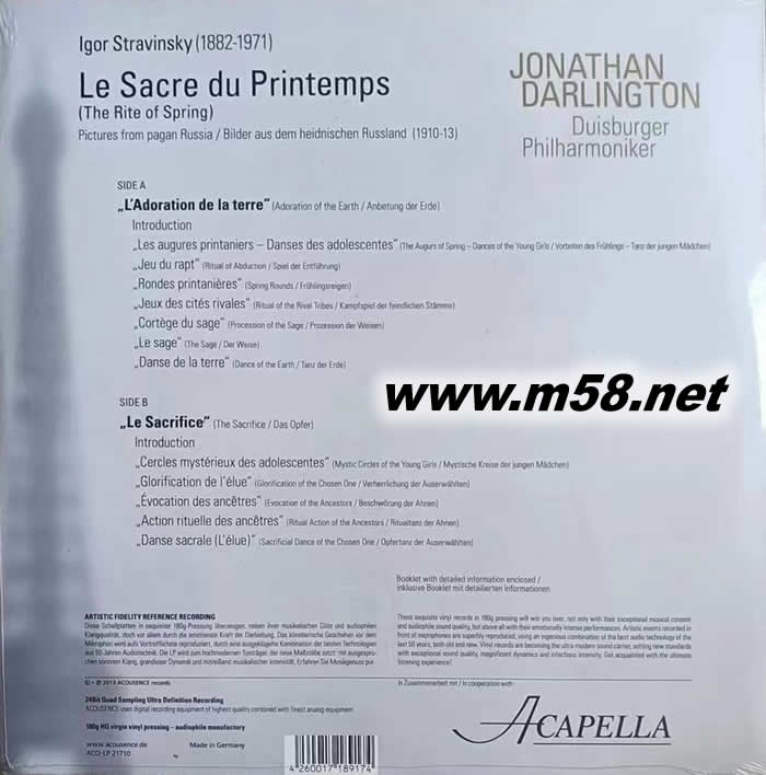 STRAVINSKY LE SACRE DU PRINTEMPS 斯特拉文斯基:春之祭 黑胶专辑背面图片