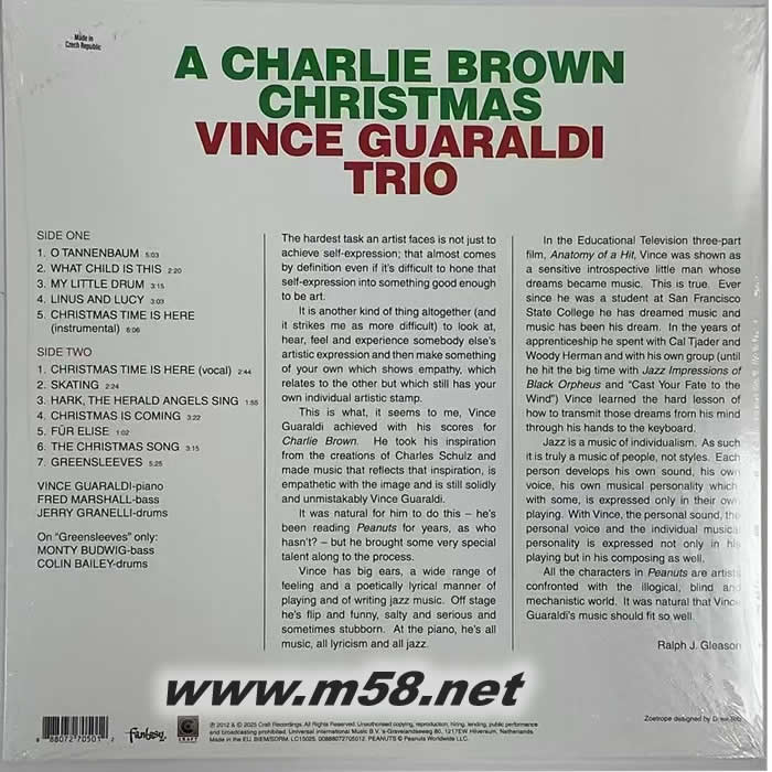 A CHARLIE BROWN CHRISTMAS (爵士三重奏 钢琴、贝斯、鼓) 黑胶专辑背面图片