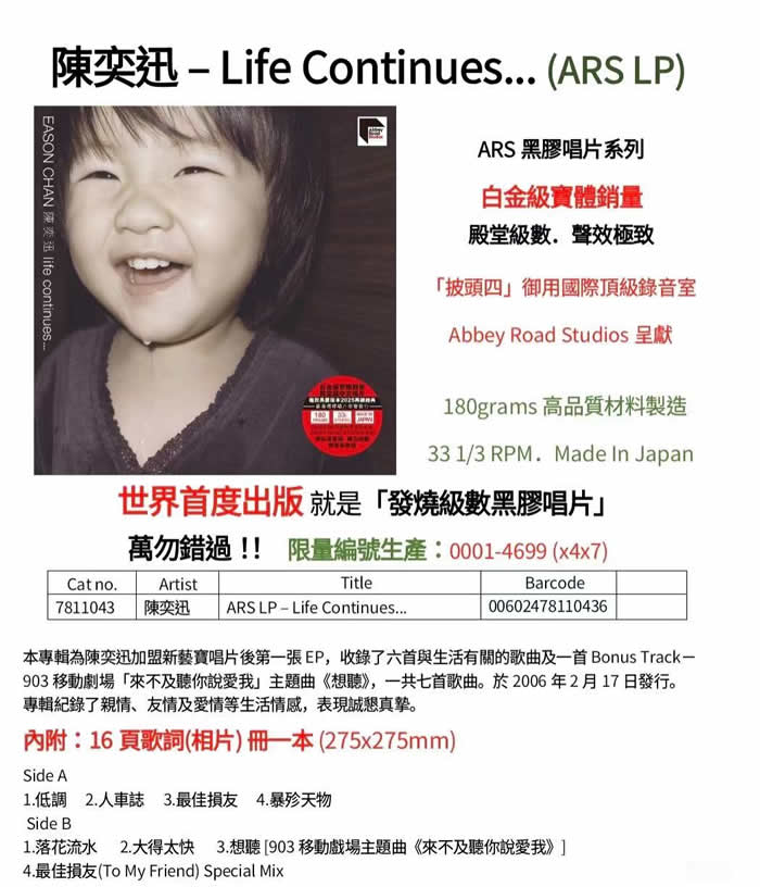 LIFE CONTINUES 45转黑胶 限量版专辑正面图片